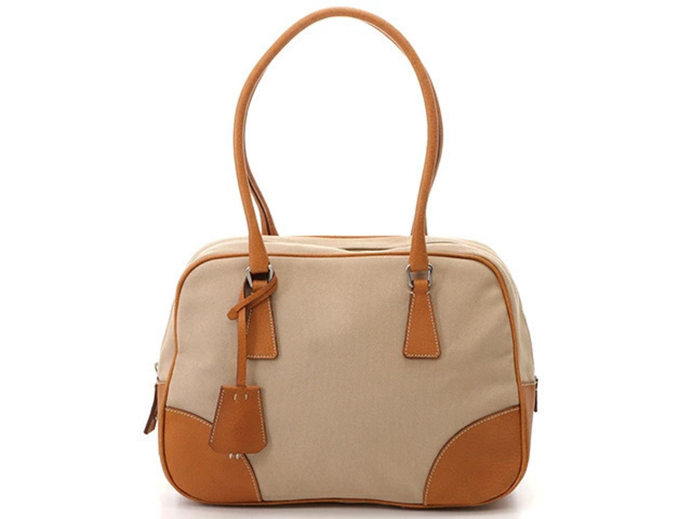 Prada Tessuto Boston Bag Brown Canvas Leather HU